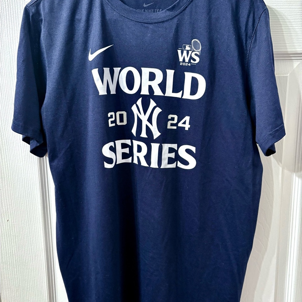 Nike 2024 World Series Blue NY Yankees MLB Baseball Dri Fit T Shirt Size Large